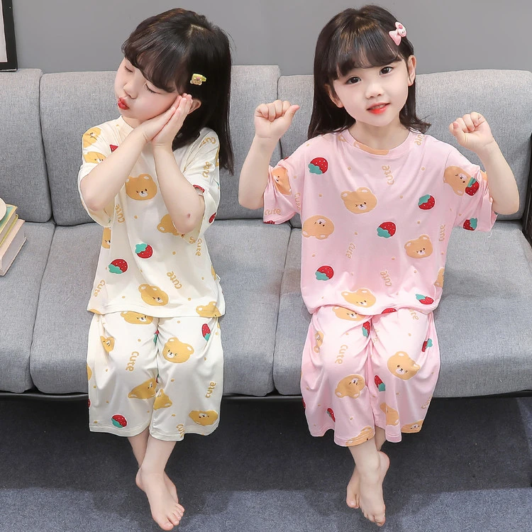 宝宝睡衣夏季薄款女童莫代尔空调服儿童夏天卡通短袖小女孩家居服