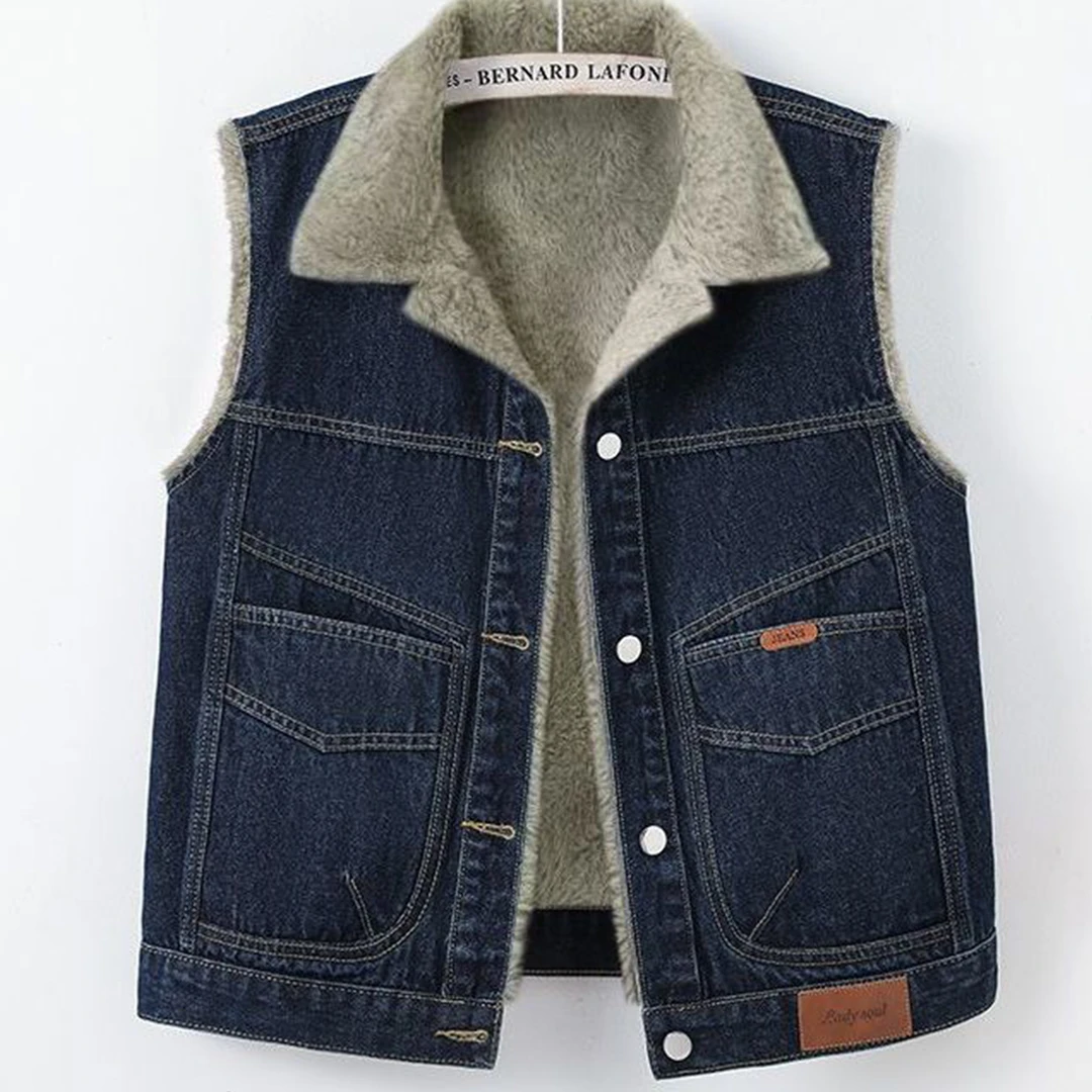 2025春秋冬新款时尚复古减龄牛仔马甲女百搭明线大口袋加绒加厚