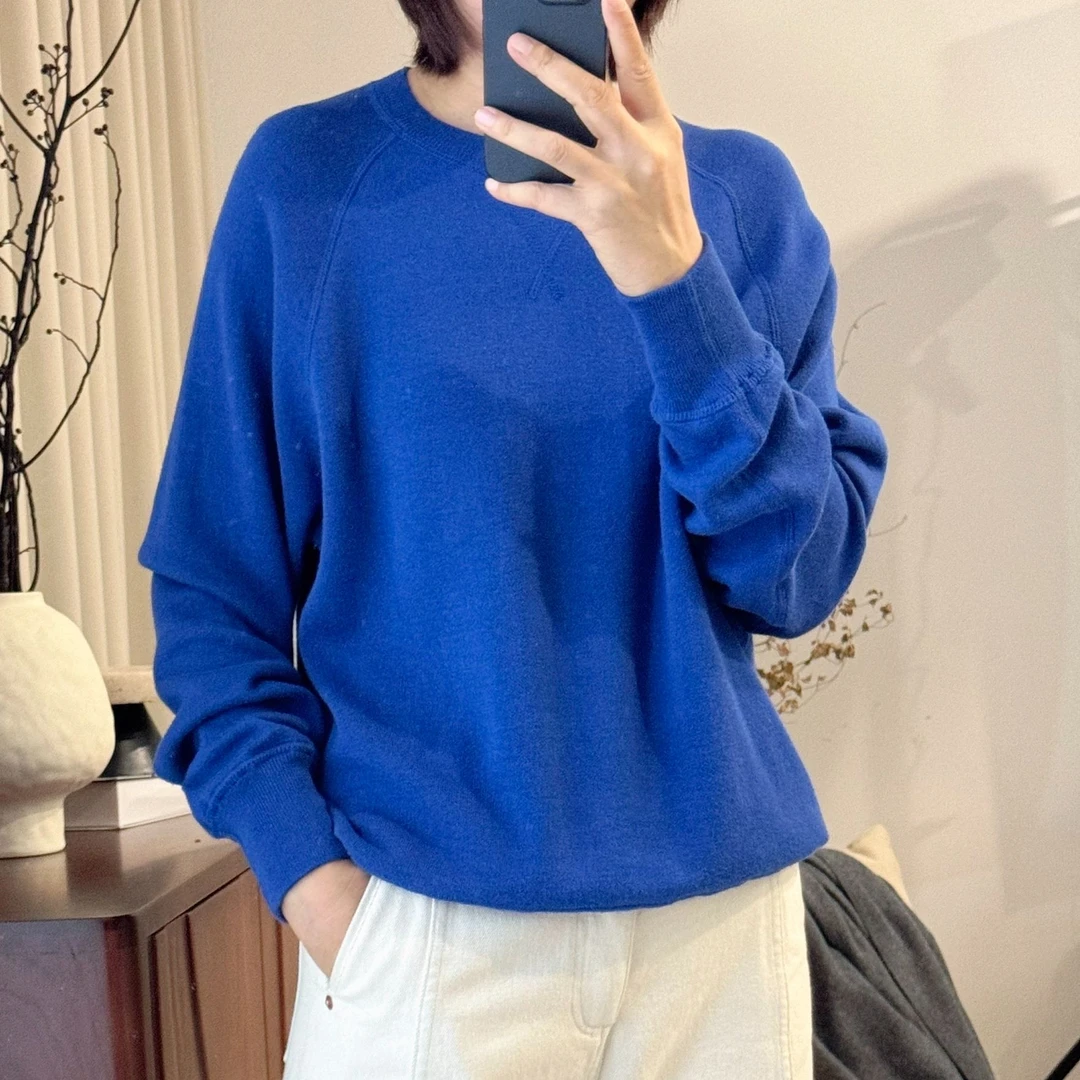 【冰与火】简约纯色针织 插肩袖柔软舒适圆领休闲棉卫衣女E07