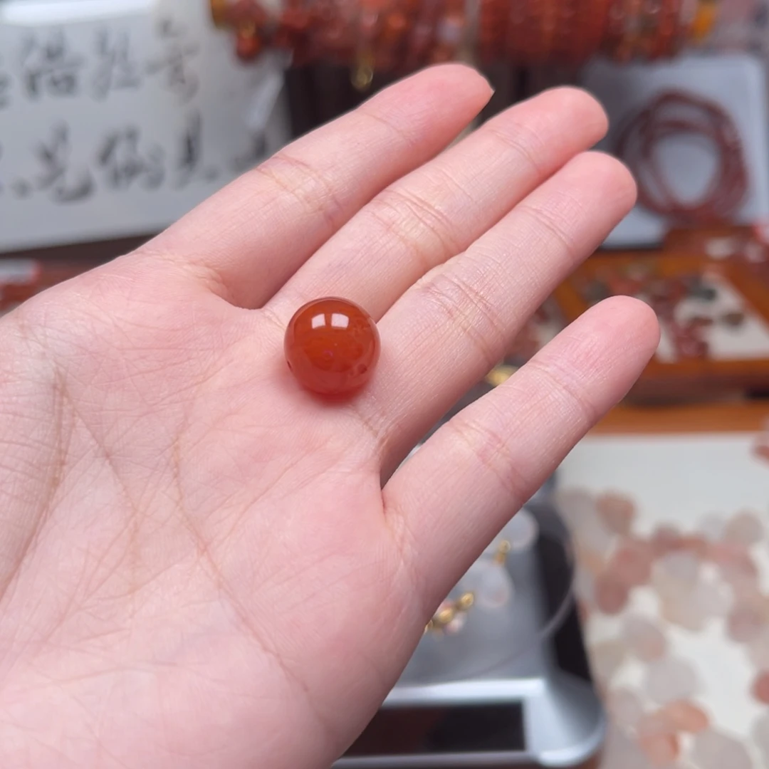 南红玛瑙未镶嵌吊坠(不含链)火焰纹圆珠12.2尺寸