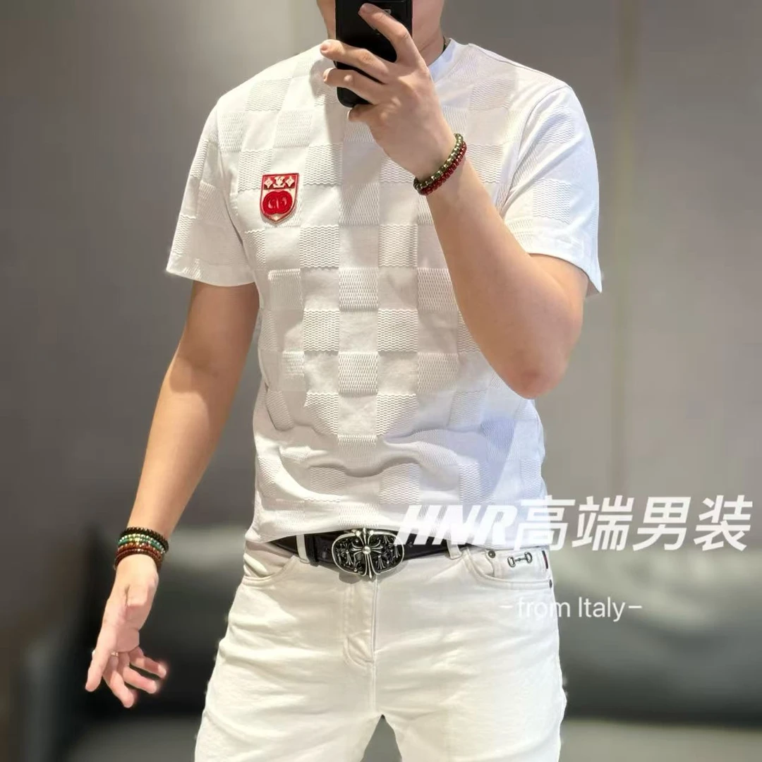 【雷迪·凯奇】品牌高端牙刷绣胸标复古经典棋盘格T恤9501