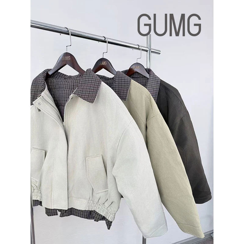 【女装优选】GUMG-港风复古格子翻领羽绒外套GM20493