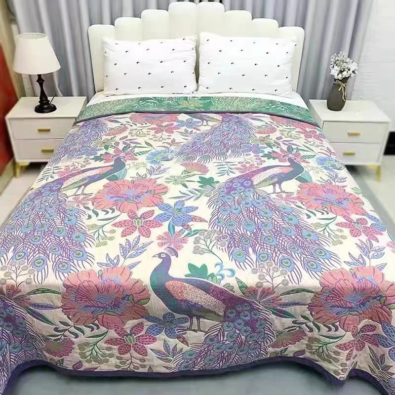 【孔雀-床盖】230*250cm加大加厚多层纱布床盖