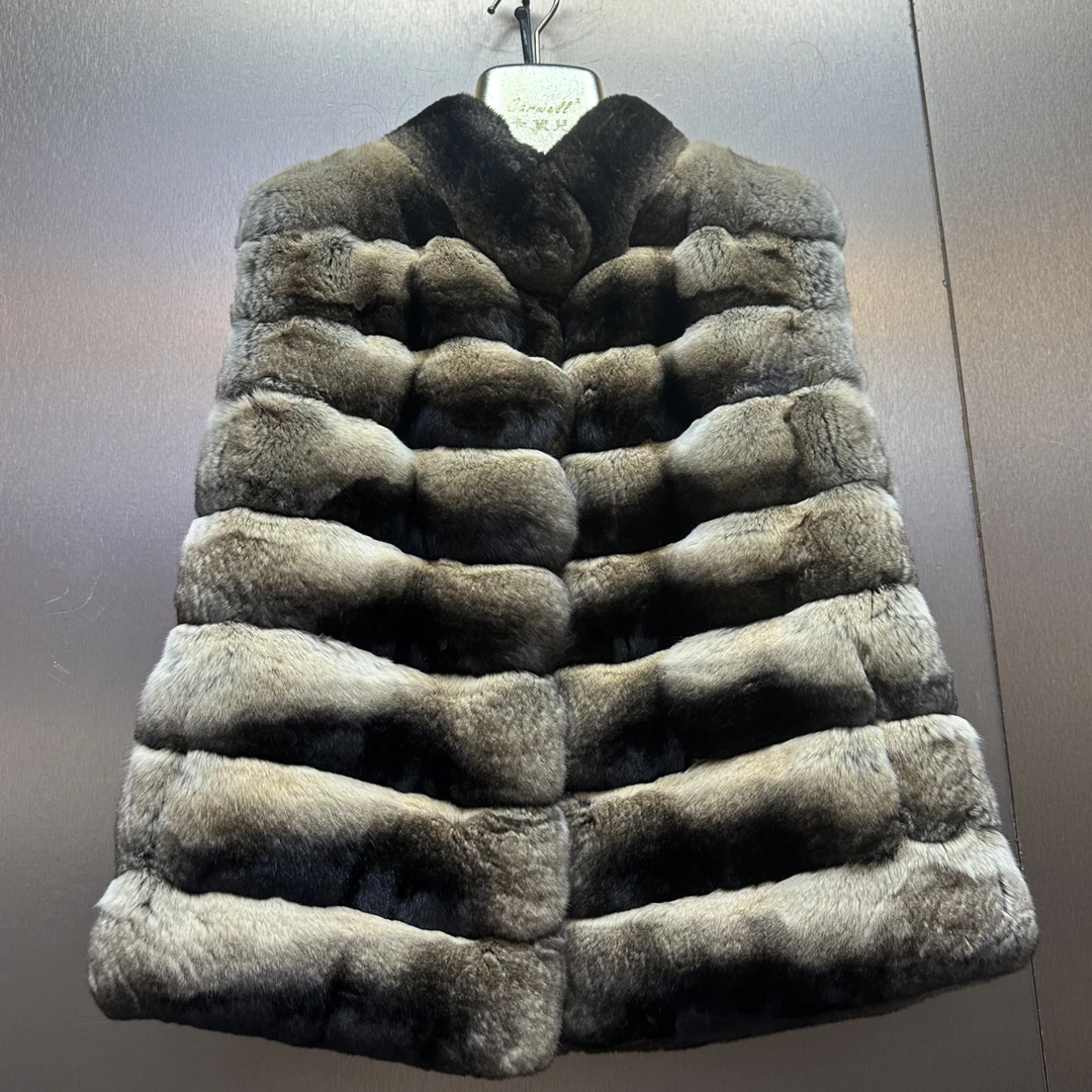 青紫兰皮草大衣外套 蛋黄色马甲立领