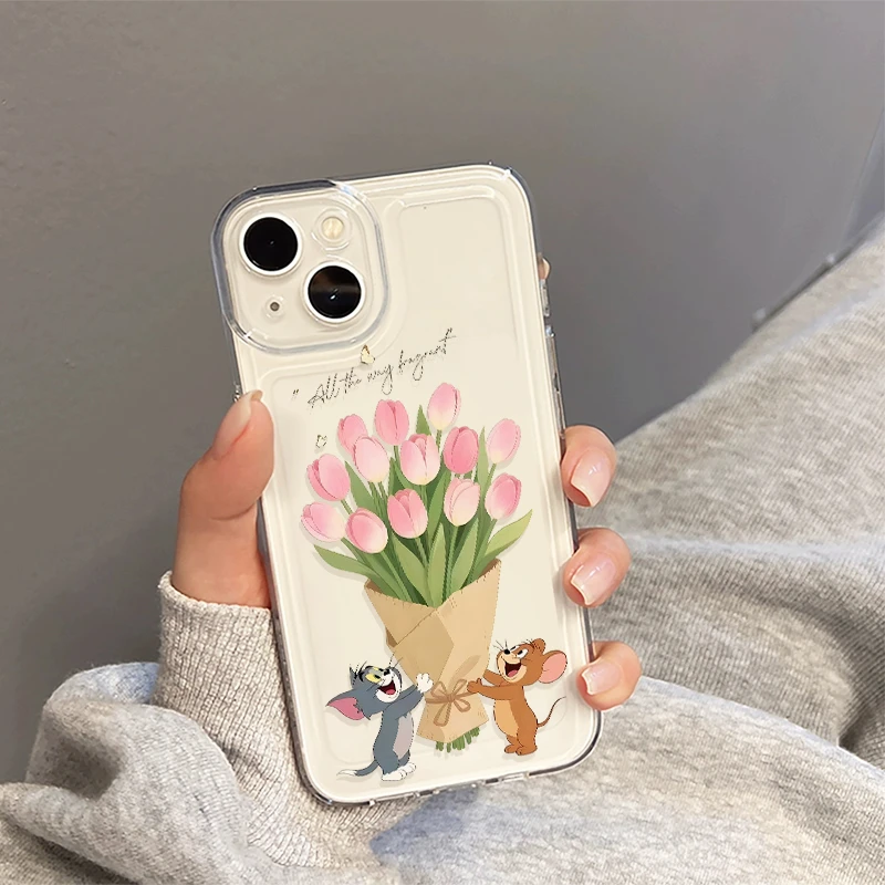 汤姆杰瑞郁金香iPhone16手机壳15苹果14软13小米vivo华为适用创意