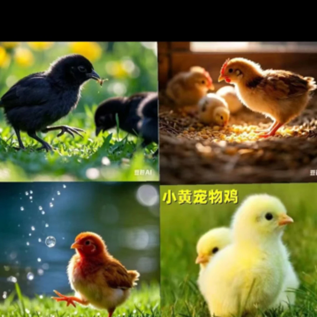 宠物鸡花色小鸡可爱小鸡黑色小鸡红色小鸡白色的小鸡