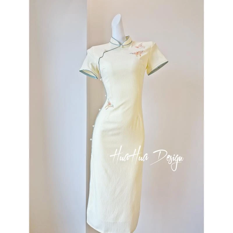 【晨光蝶语】2025年新款复古中国风气质送考旗袍修身双层衣长120