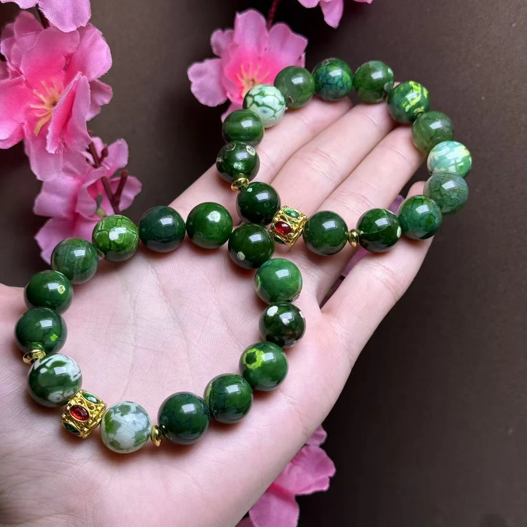 S8197【福嘟嘟】玄武益母草玛瑙绿手串-送礼佳品-多样性只发一件