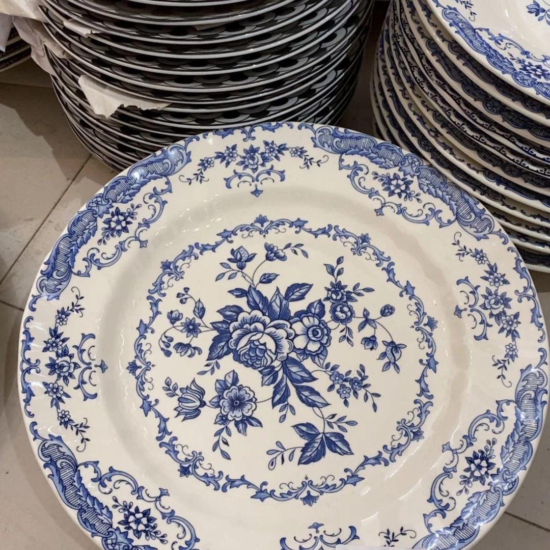 瓷微瑕蓝玫瑰十寸平盘