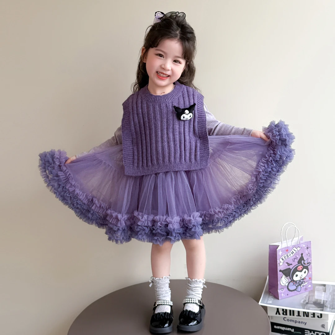 儿童春秋季新款洋气2025女童长袖针织毛衣马甲套装连衣裙女宝秋装