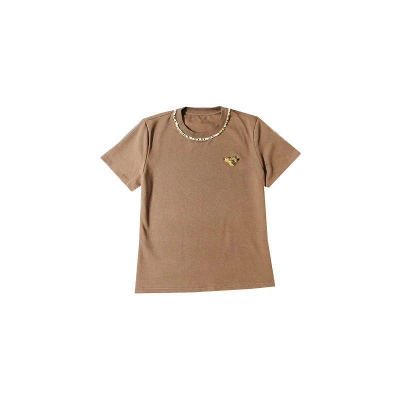 【冰冰专属】三角豹纹缪新款百搭圆领短袖T恤女BU2025W211