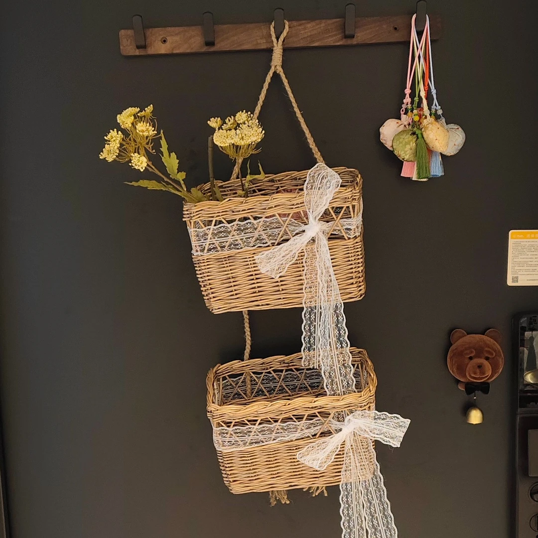 壁挂收纳筐藤编法式复古手工美式轻奢客厅创意简约玄关欧式餐厅