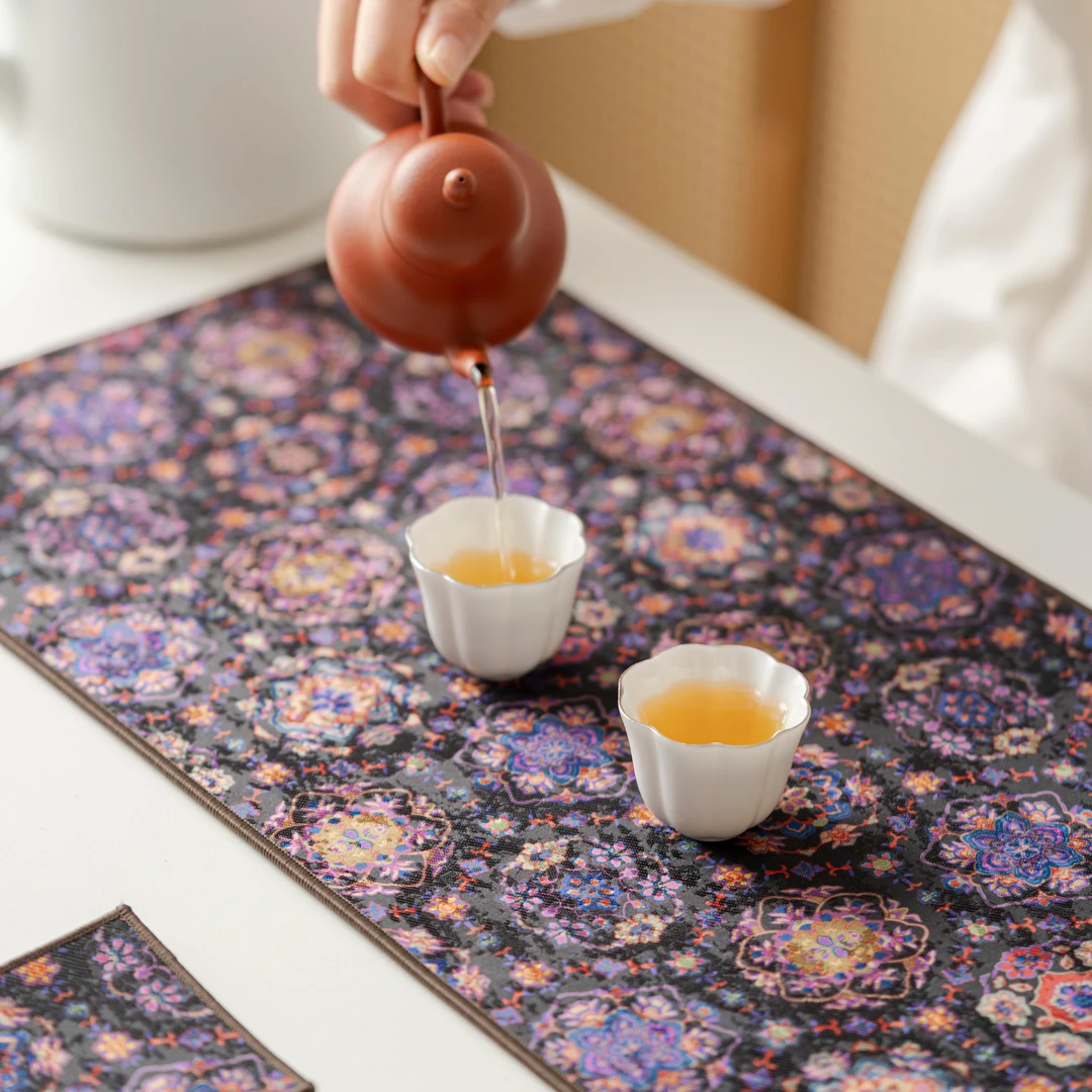 简趣        新中式海棠百相花茶席禅意茶台家用干泡垫子茶席桌布