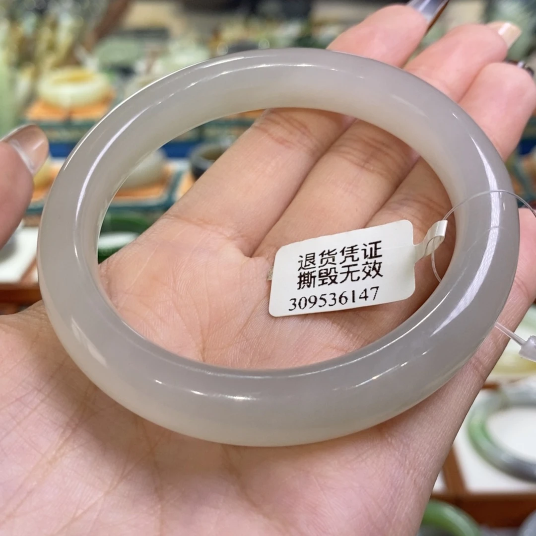 和田玉未镶嵌手镯青海高冰紫晴双色59/60