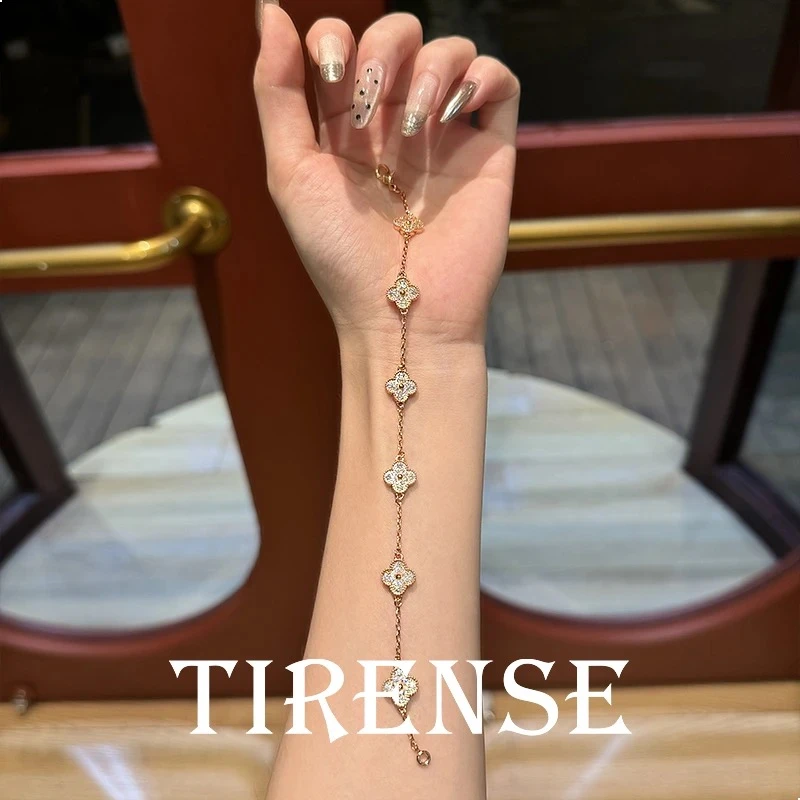 TIRENSE/狄伦斯 铜合金手链  镀18K金设计师款满钻迷你六花四叶草