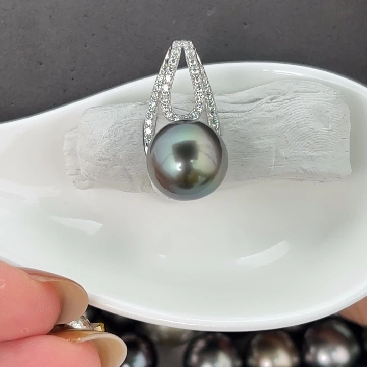 定制海水珍珠银S925镶嵌吊坠(不含链)11.9mm大溪地裸珠一颗