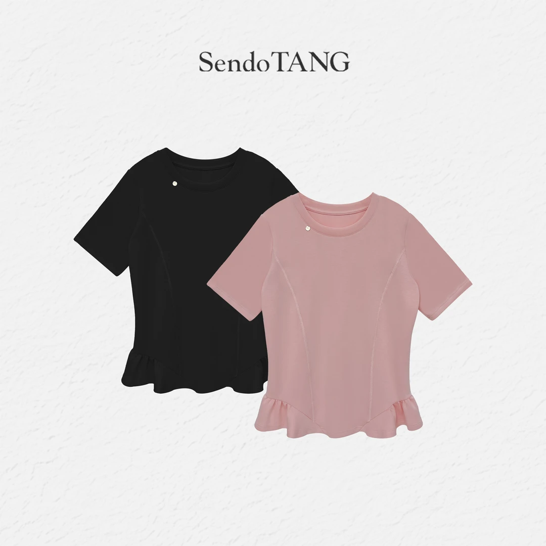 荷叶边下摆【舜华】胖多女装夏季新款时尚简约休闲高级感百搭上衣