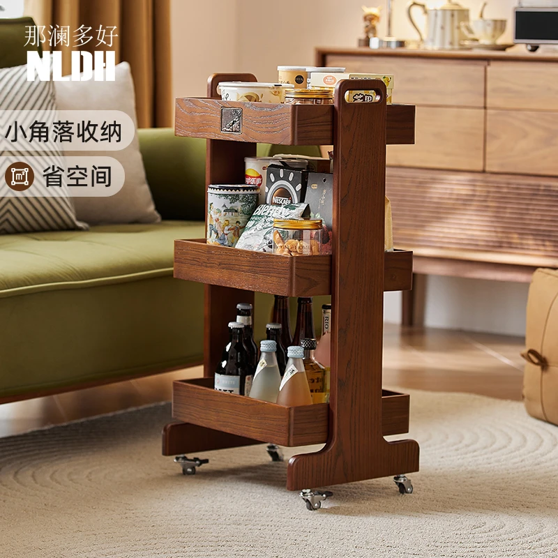 那澜多好实木小推车边几可移动落地家用客厅边柜零食架收纳置物架