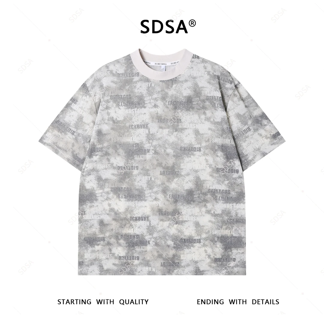 夏季高级感新款男士潮牌扎染洒金字母圆领短袖T恤潮流宽松上衣