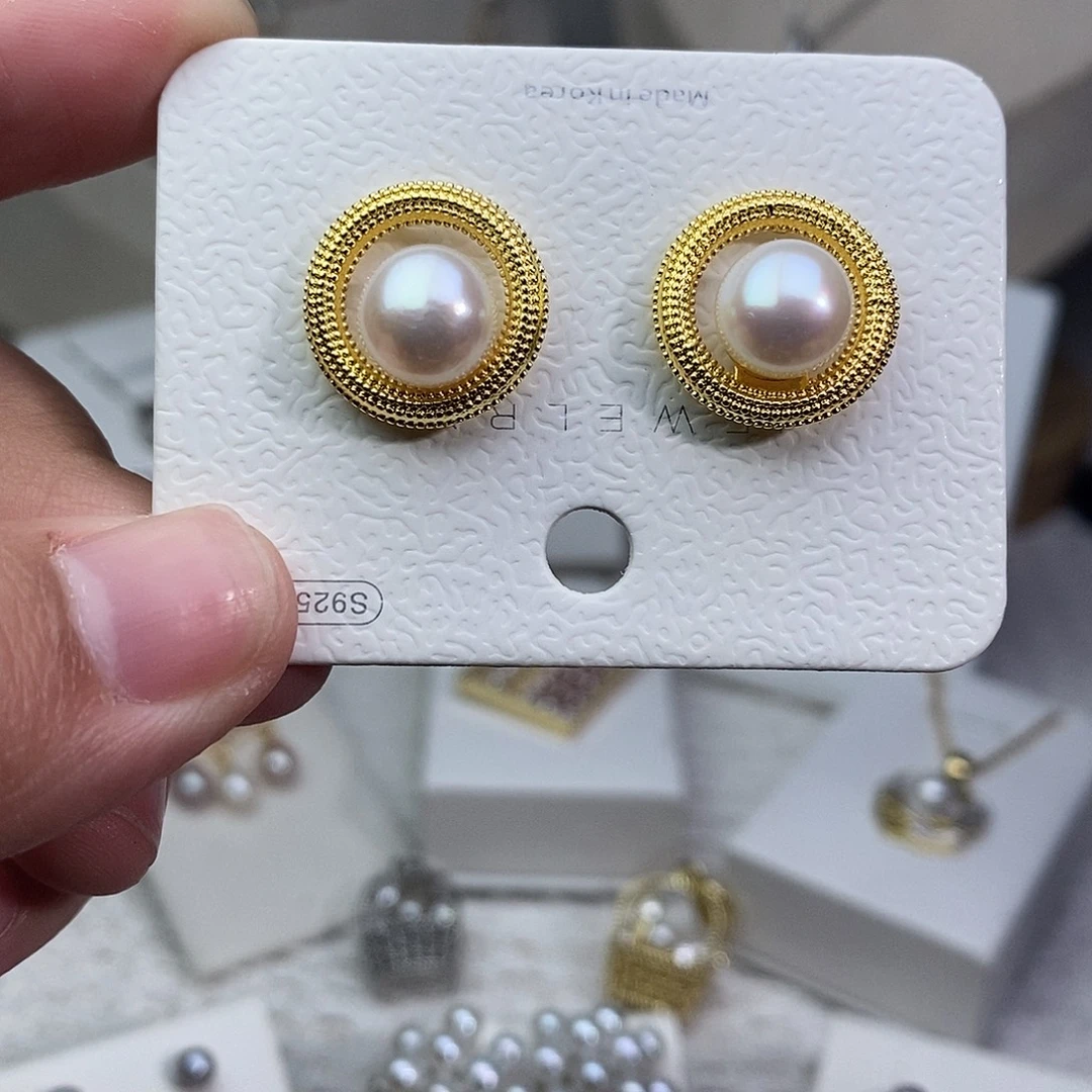 银S925镶嵌耳饰淡水珍珠