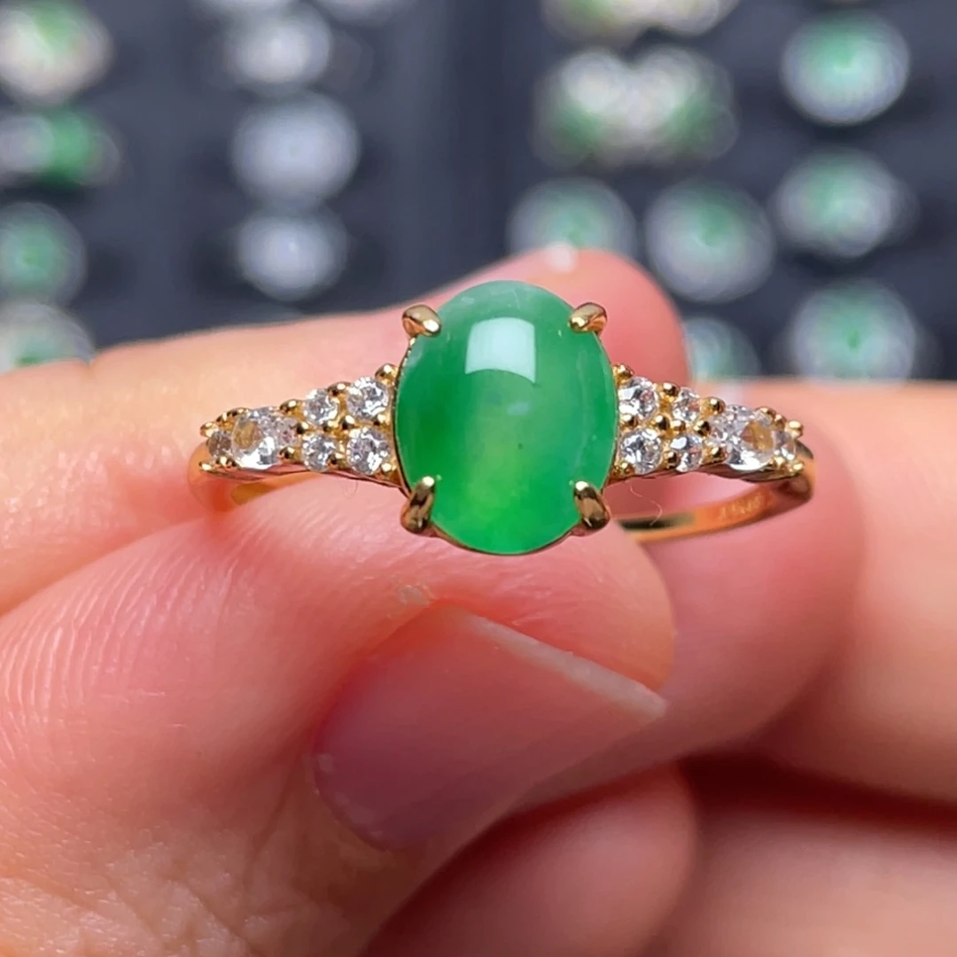 翡翠银S925镶嵌戒指纯天然缅甸翡翠A货