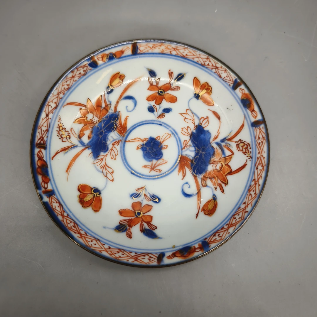 62503096*清康熙青花矾红描金花卉纹碟/瓷器六/江苏省文物总店