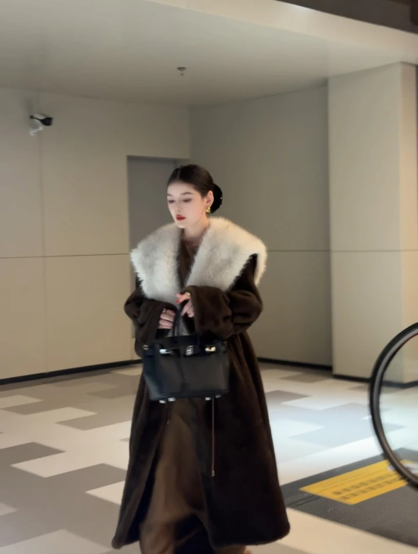 长款冬季中长款防风宽松毛呢外套设计师小香风   88132