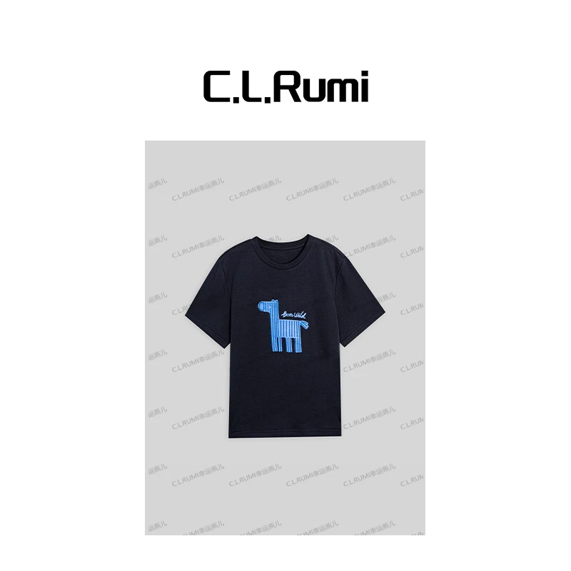 【Rumi小店】”‘蛮好的小马T“25夏百搭小马刺绣圆领短袖上衣6770tx