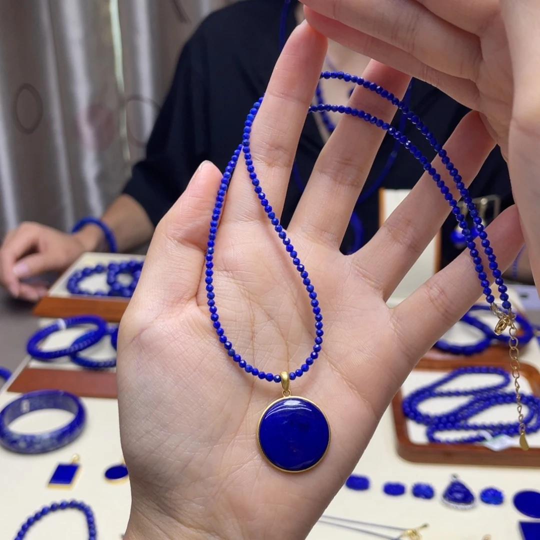 银S925镀金镶嵌青金石吊坠套装
