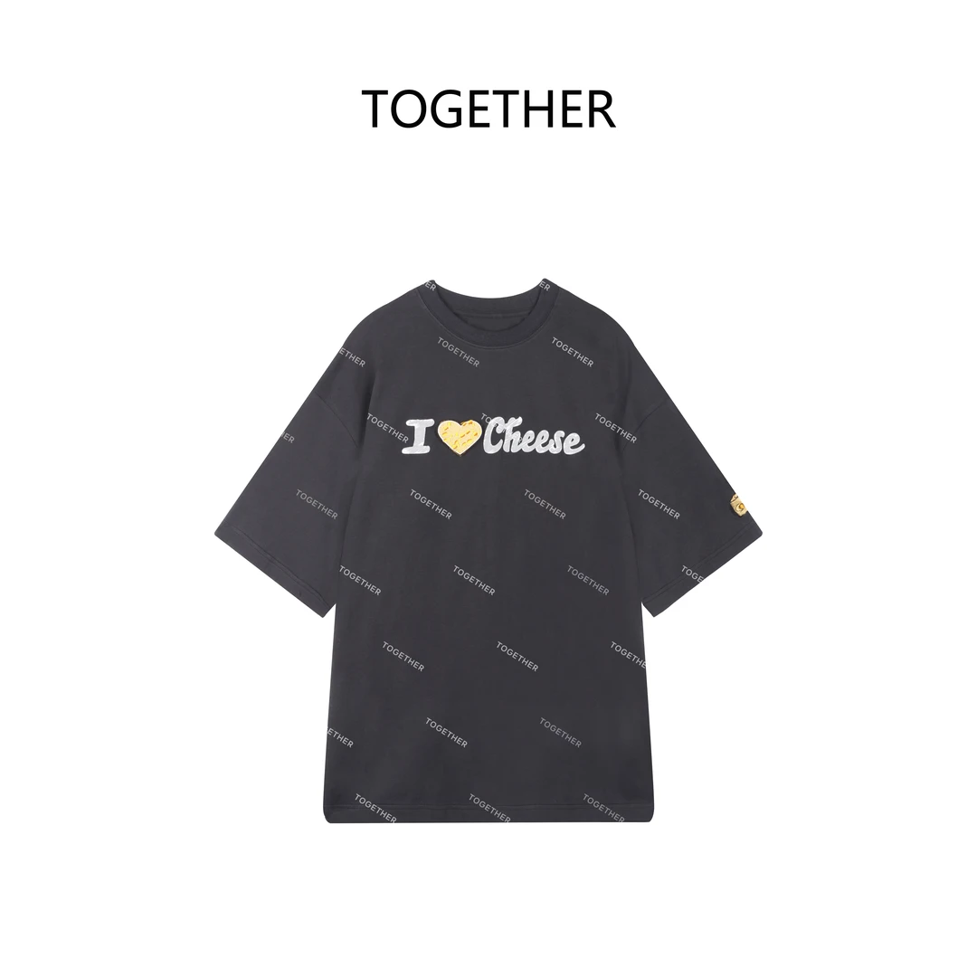 【TOGETHER】·魔术 ·秋季爱心魔术贴圆领短袖刺绣印花T恤上衣W9379