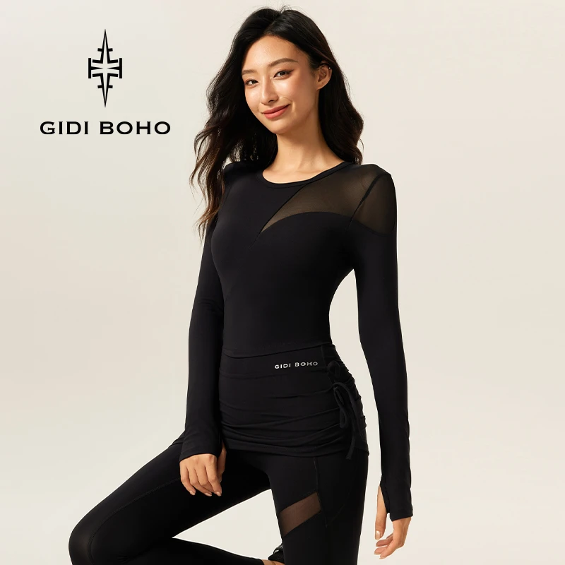 GIDI BOHO/极地薄荷秋冬新款运动透气长袖打底紧身圆领瑜伽服女士
