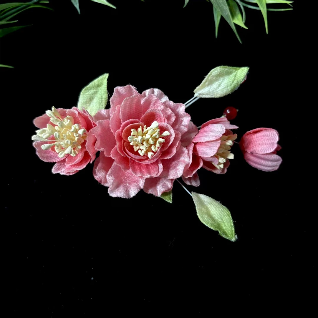 云鬓花古风饰品古装发饰仙气飘飘绒面 牡丹绾春（孤品汉服发冠B559