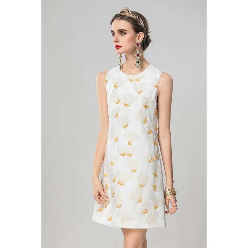 509款 素锦金杏 巴黎时装周 高品质 无袖背心连衣裙女装