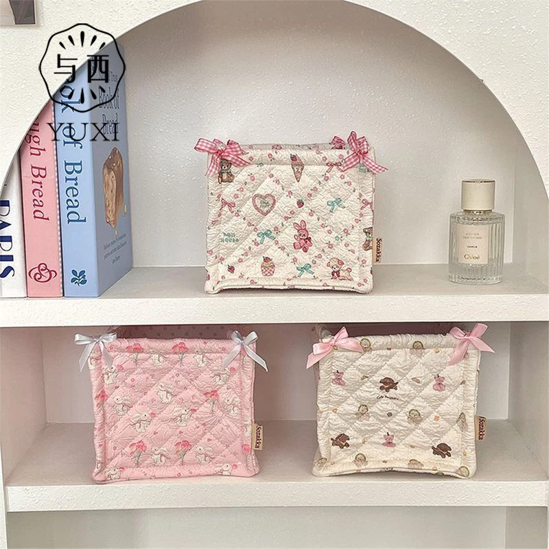 YUXI/与西绗缝夹棉收纳篮甜美家居桌面收纳筐化妆品零食整理袋