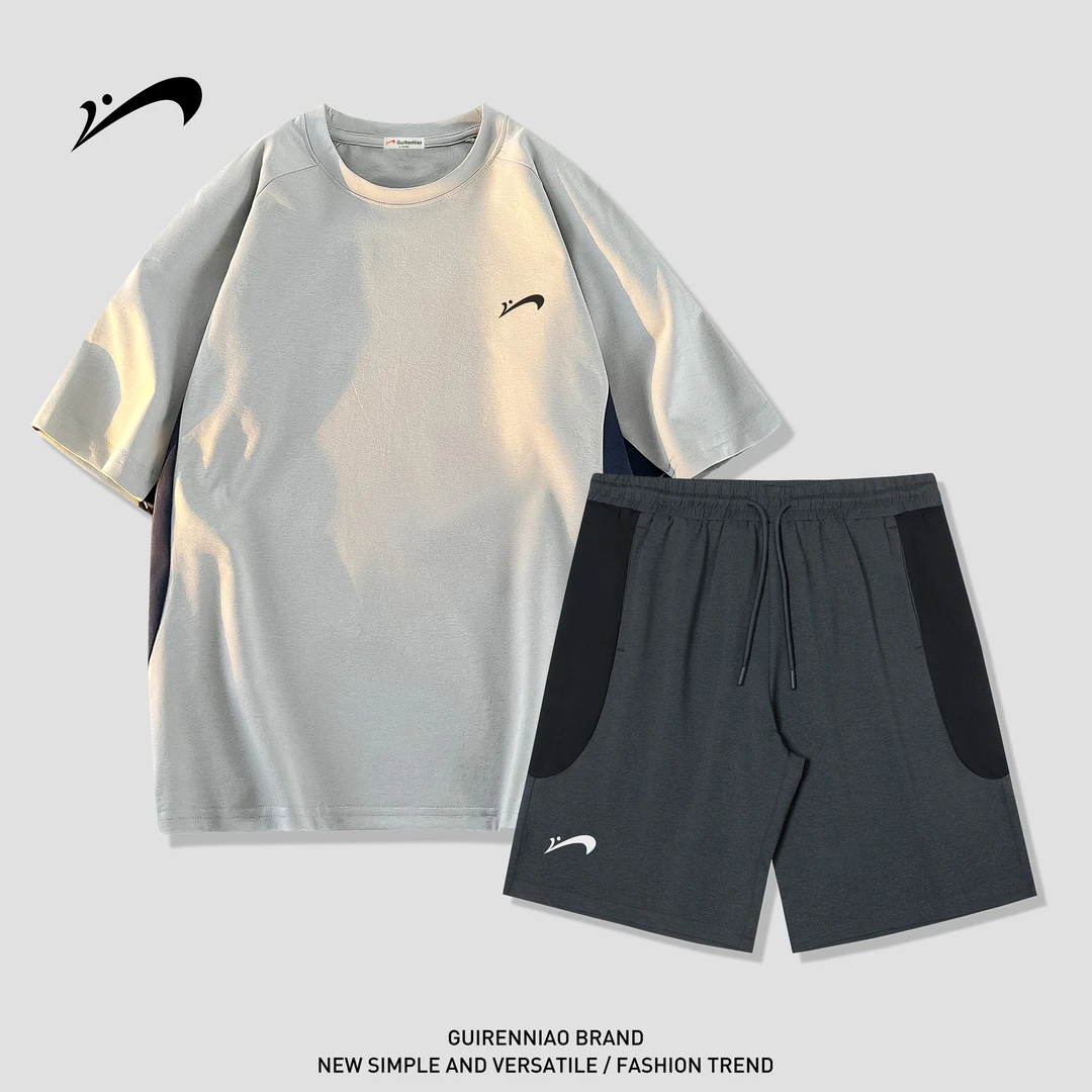 贵人鸟速干男士套装爆款2025新款潮流男装短袖短裤休闲运动两件套