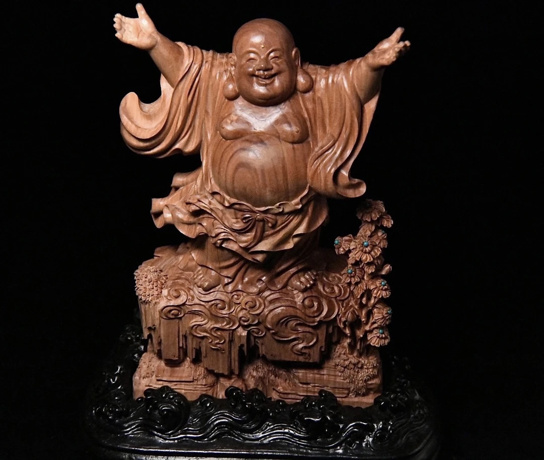 【万亿沉檀阁】印度老山檀工艺品弥勒檀香12x19x5cm（482克）