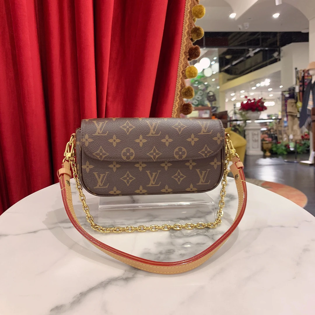 95新 LouisVuitton/路易威登 GGSivy老花金扣单肩包芯片64164766
