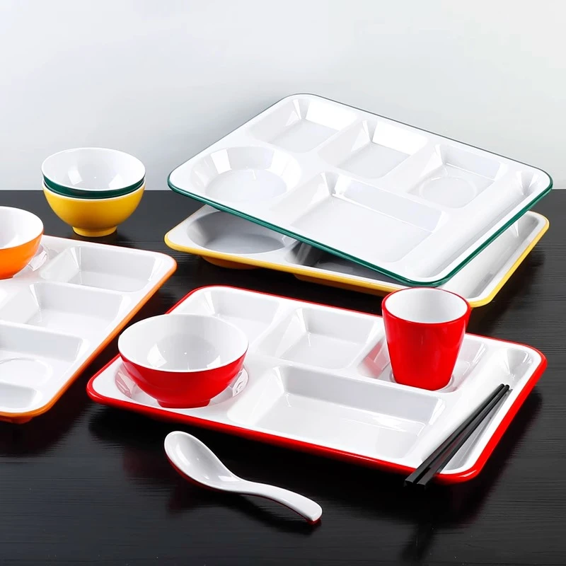 密胺分格餐盘学校工厂食堂专用饭盘仿瓷四格盘餐厅六格快餐盘餐具