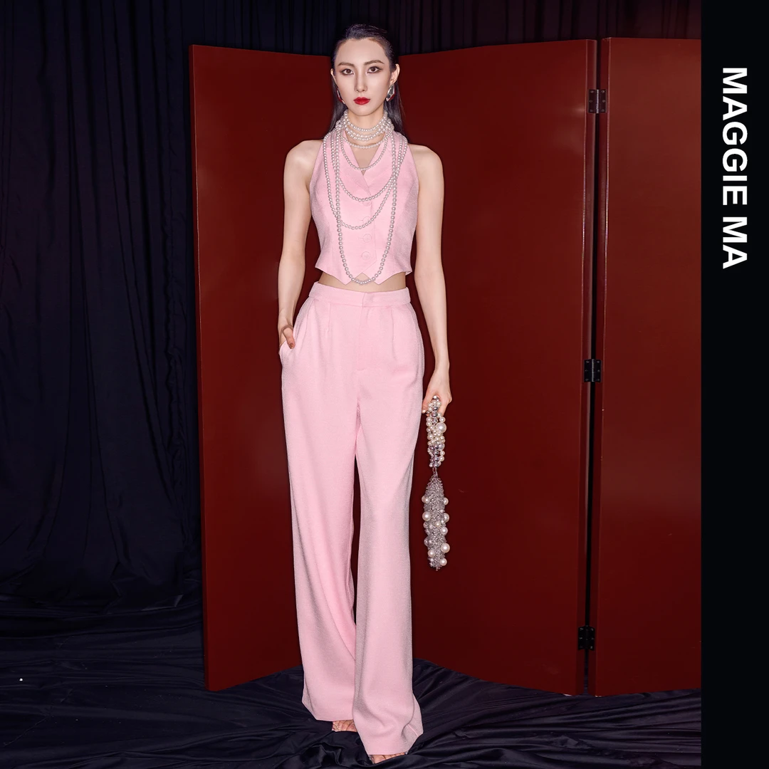 MAGGIEMA马婧浪漫优雅马甲廓形阔腿裤女装减龄套装275S/237P