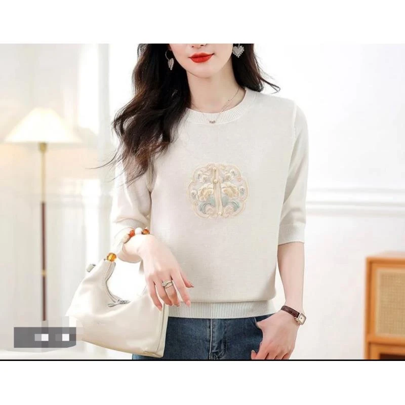 240【米  国风钉珠  短袖】高级气质针织女衫