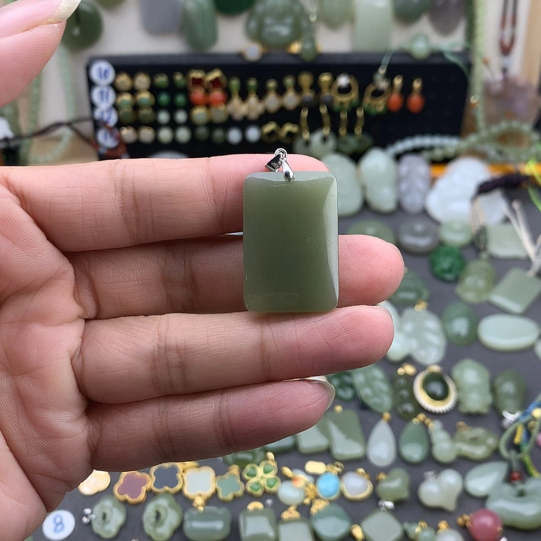 和田玉银S925镶嵌吊坠(不含链)