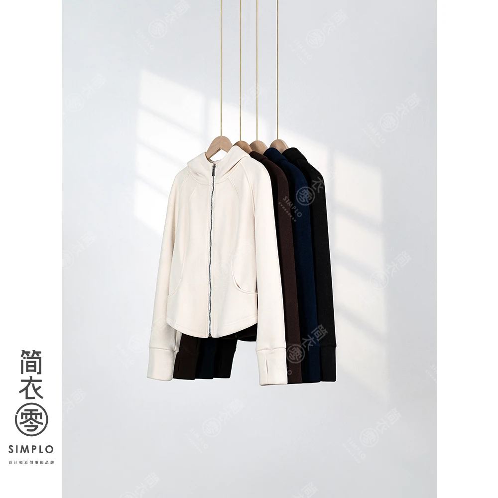 【8240317】拉链连帽运动卫衣女秋冬新款收腰显瘦长袖上衣外套