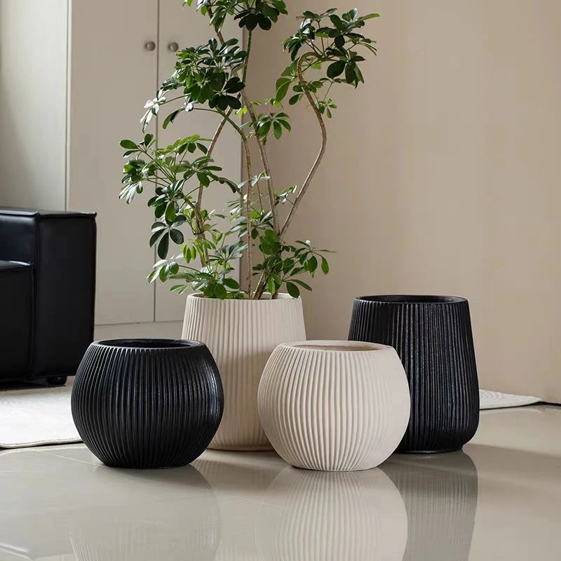 齿轮球型欧式简约轻奢风镁泥花盆客厅卧室落地绿植盆大号盆栽