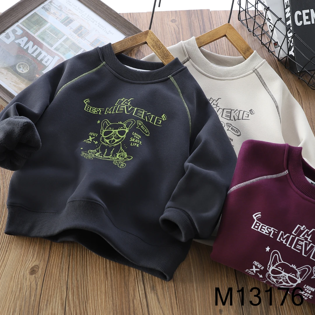 【MIEVE DUCK 】冬季儿童加绒插肩袖卫衣中大童时尚圆领上衣13176