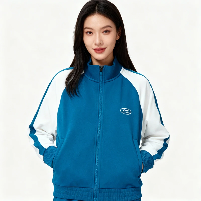 李宁运动潮流系列女子贴身型时尚生活开衫无帽卫衣AWDU456-2-B品