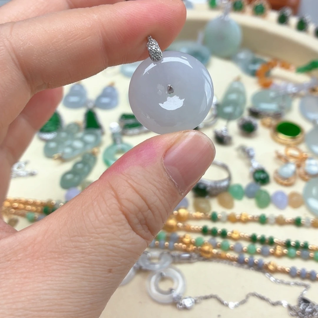 翡翠银S925镶嵌颈饰翡翠平安扣