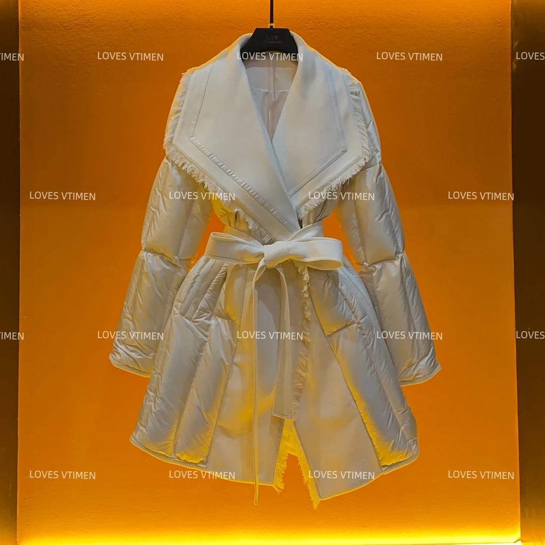 【宠粉价】白鸭绒厚款羽绒服冬季新款气质纯色翻领收腰中长款CO-483