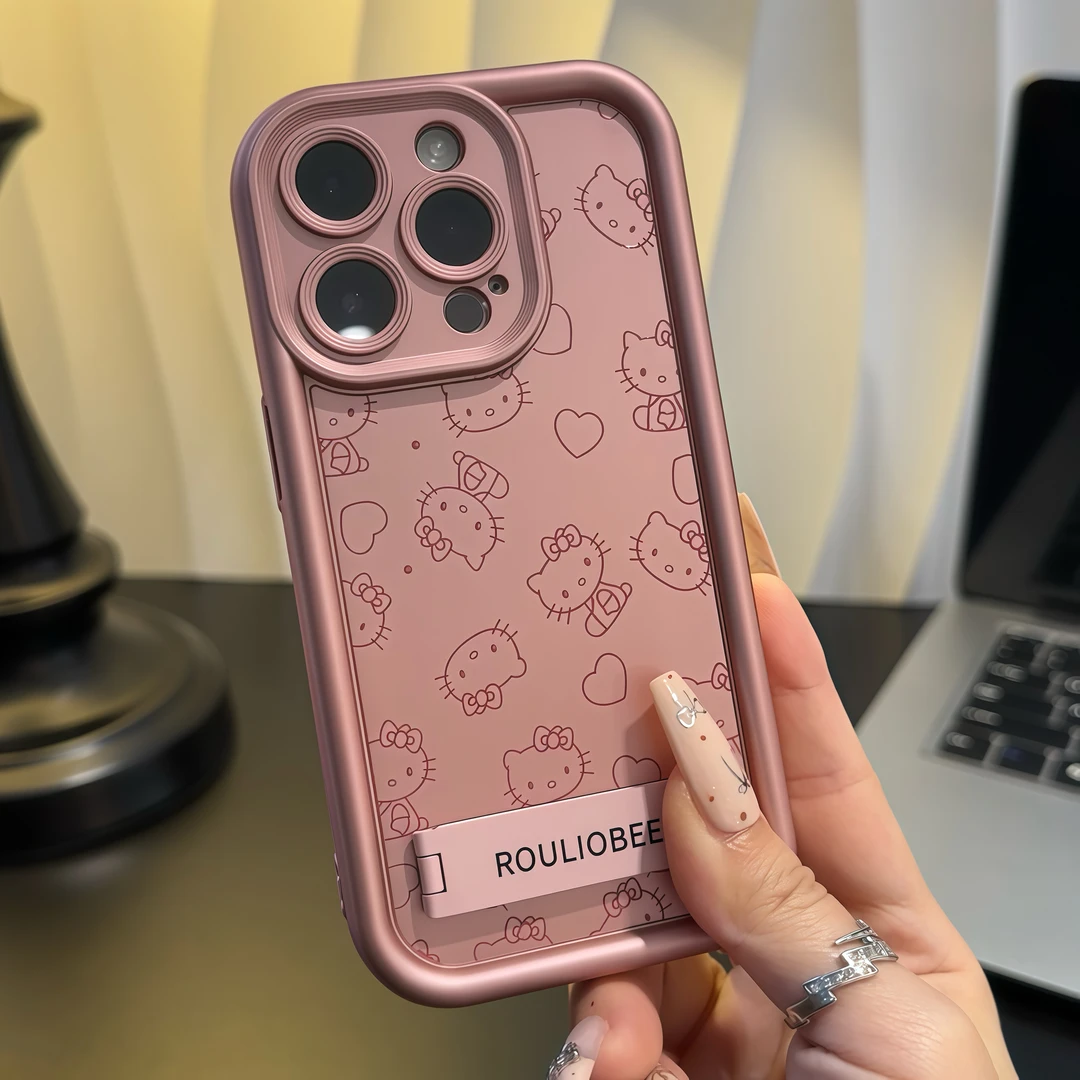 BANCA樱花粉KT猫支架适用苹果15/16promax手机壳vivo华为p70oppo