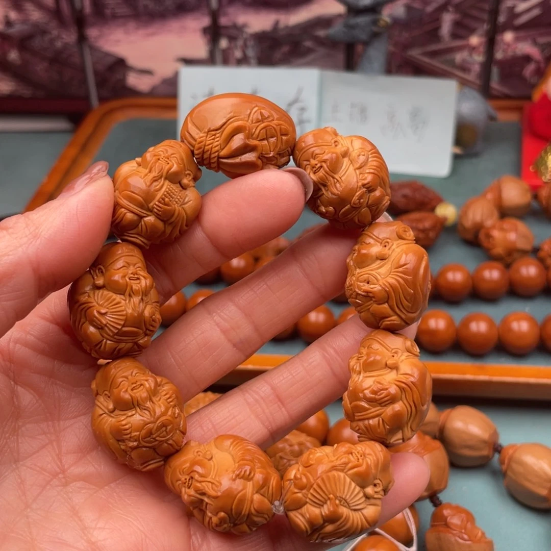 橄榄核手串追***上水晶核财神