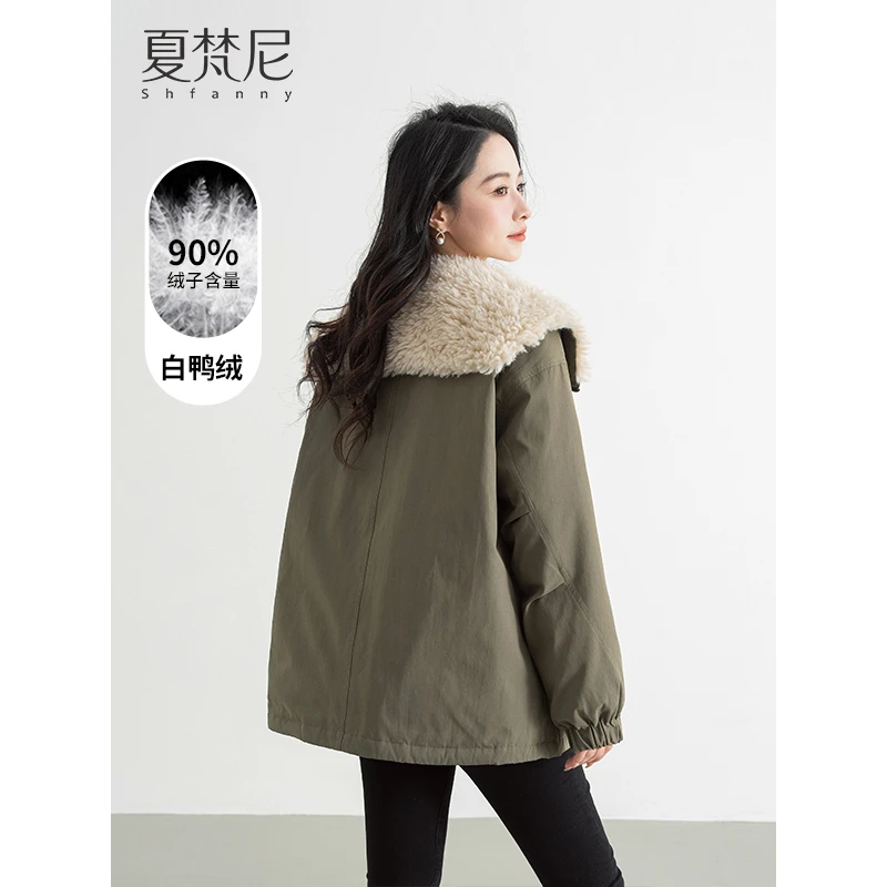 夏梵尼济州序曲工装派克羽绒服毛毛保暖加厚百搭外套90白鸭绒爆款